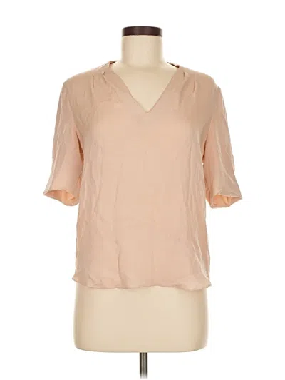 Pre-owned Joie Short Sleeve Silk Top Tan V Neck Tops In Brown