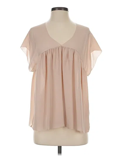 Pre-owned Joie Short Sleeve Silk Top Tan V-neck Tops