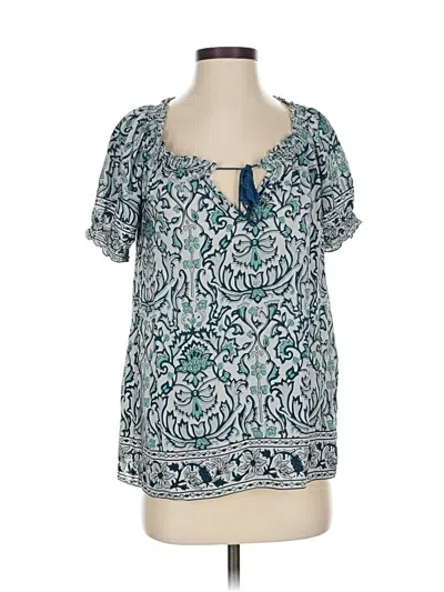 Pre-owned Joie Short Sleeve Silk Top Teal Keyhole Neckline Tops In Blue