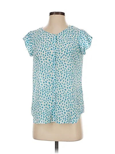 Pre-owned Joie Short Sleeve Silk Top Teal Keyhole Neckline Tops In Blue