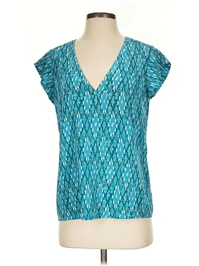 Pre-owned Joie Short Sleeve Silk Top Teal Plunge Neckline Tops