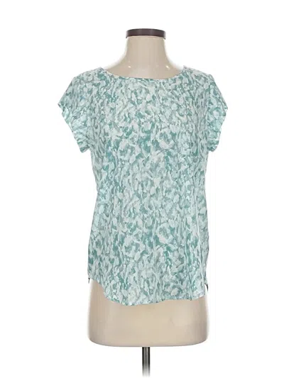 Pre-owned Joie Short Sleeve Silk Top Teal Square Neckline Tops In Blue