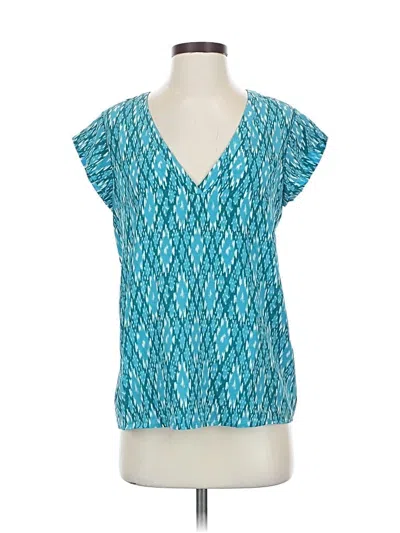 Pre-owned Joie Short Sleeve Silk Top Teal V Neck Tops In Blue