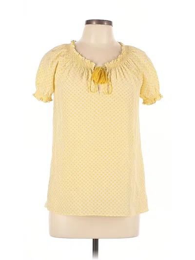 Pre-owned Joie Short Sleeve Silk Top Yellow Keyhole Neckline Tops
