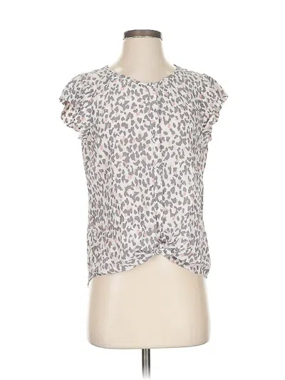 Pre-owned Joie Short Sleeve Top Ivory Animal Print Pattern Keyhole Neckline Tops In White
