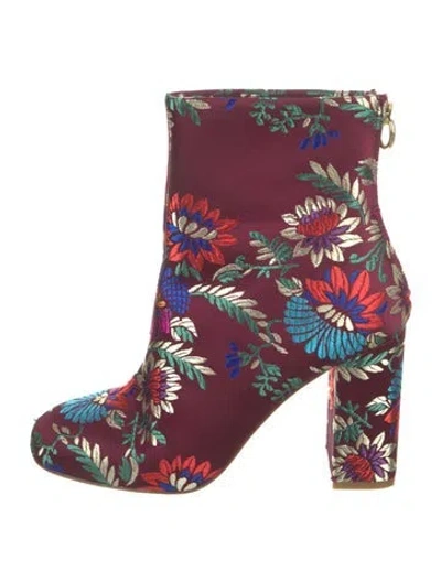 Pre-owned Joie Silk Floral Print Boots In Burgundy