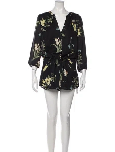 Pre-owned Joie Silk Floral Print Romper In Black