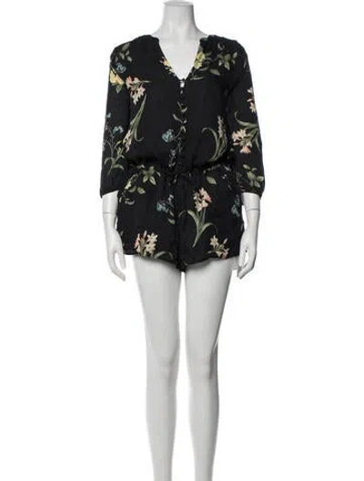Pre-owned Joie Silk Floral Print Romper In Black