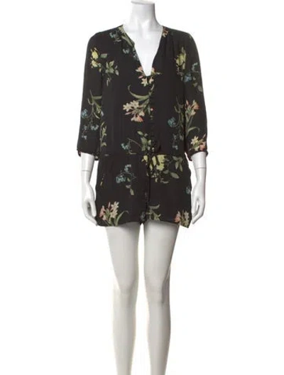 Pre-owned Joie Silk Floral Print Romper In Black