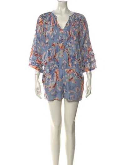 Pre-owned Joie Silk Floral Print Romper In Blue