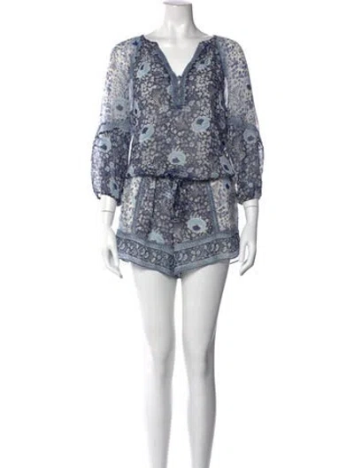 Pre-owned Joie Silk Floral Print Romper In Blue