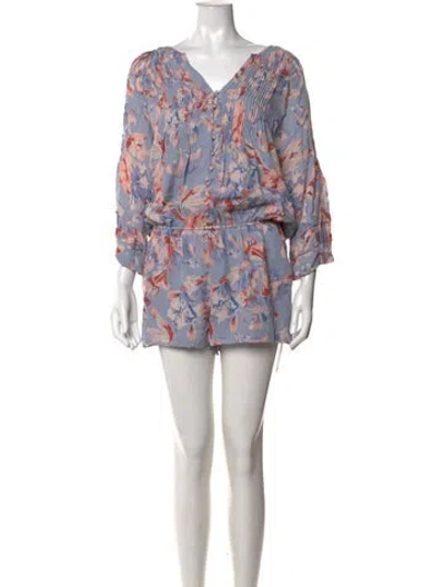 Pre-owned Joie Silk Floral Print Romper In Blue
