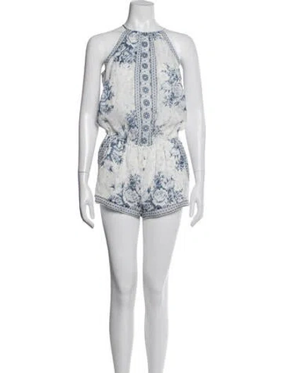 Pre-owned Joie Silk Floral Print Romper In Blue