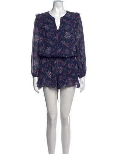 Pre-owned Joie Silk Floral Print Romper In Blue
