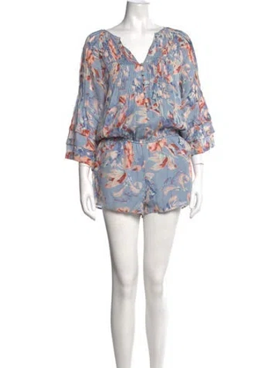 Pre-owned Joie Silk Floral Print Romper In Blue/pink