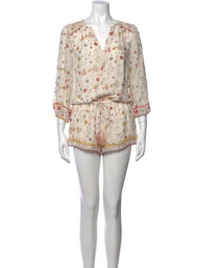 Pre-owned Joie Silk Floral Print Romper In Neutrals