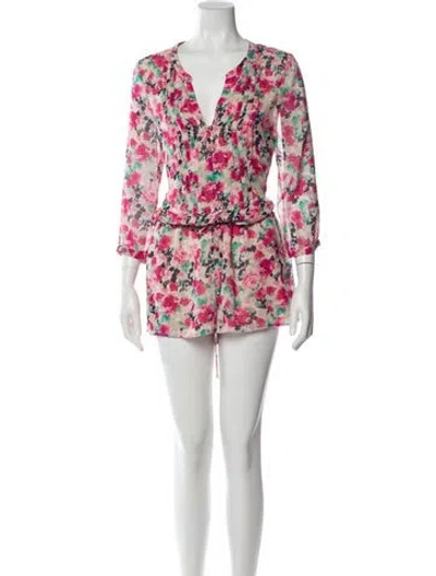 Pre-owned Joie Silk Floral Print Romper In Pink