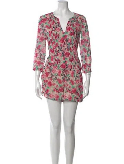 Pre-owned Joie Silk Floral Print Romper In Pink