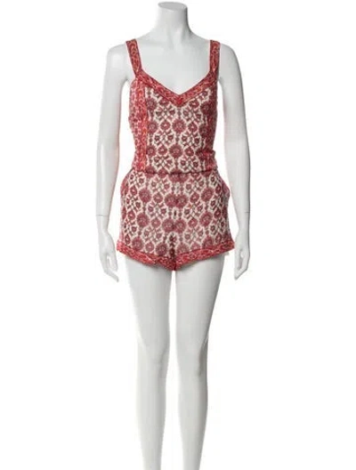 Pre-owned Joie Silk Floral Print Romper In Red
