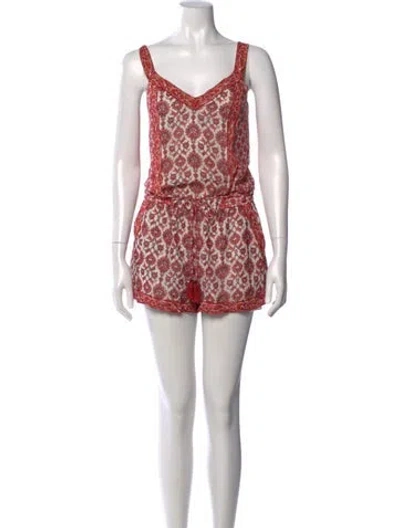 Pre-owned Joie Silk Floral Print Romper In Red