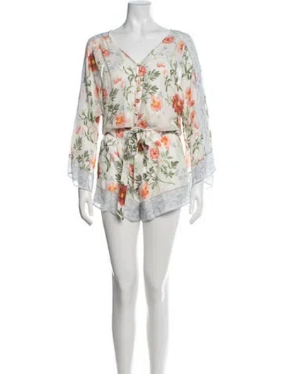 Pre-owned Joie Silk Floral Print Romper In White