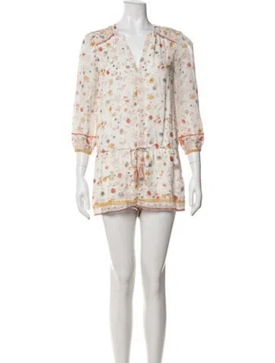 Pre-owned Joie Silk Floral Print Romper In White