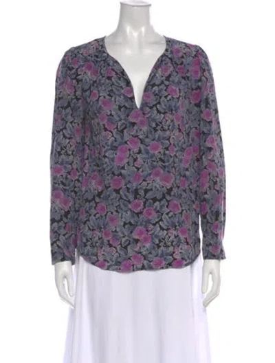 Pre-owned Joie Silk Floral Print Sweater In Blue