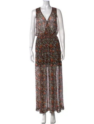 Pre-owned Joie Silk Long Dress In Black/orange