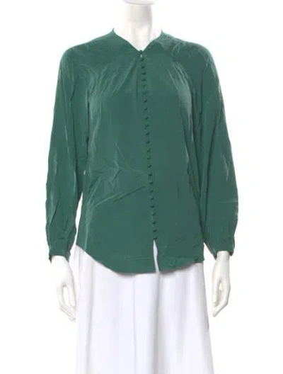 Pre-owned Joie Silk Long Sleeve Blouse In Green