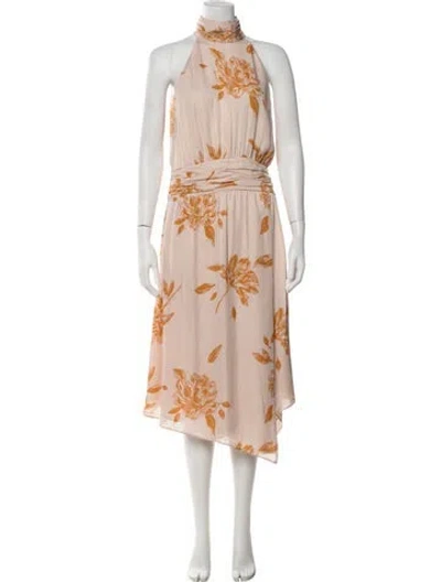 Pre-owned Joie Silk Midi Length Dress In Neutrals/orange