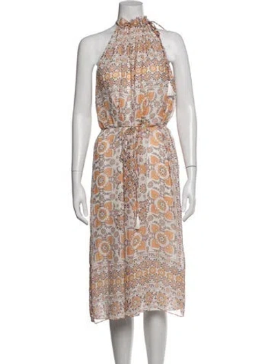 Pre-owned Joie Silk Midi Length Dress W/ Tags In Neutrals/orange