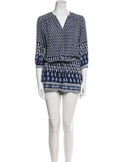 Pre-owned Joie Silk Printed Romper In Blue