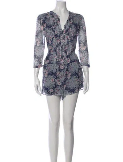 Pre-owned Joie Silk Printed Romper In Blue