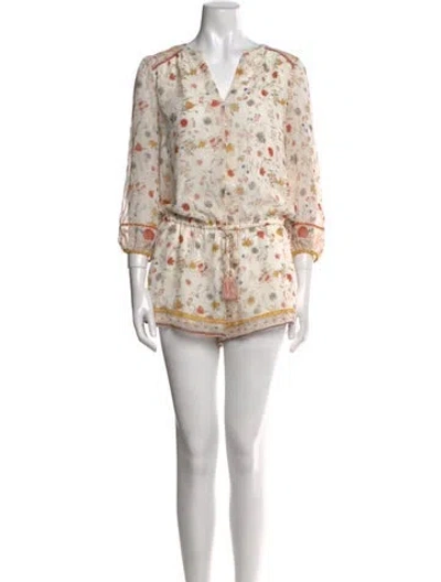 Pre-owned Joie Silk Printed Romper In Neutral
