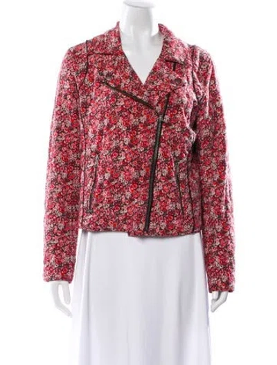 Pre-owned Joie Silk Tweed Pattern Biker Jacket In Red