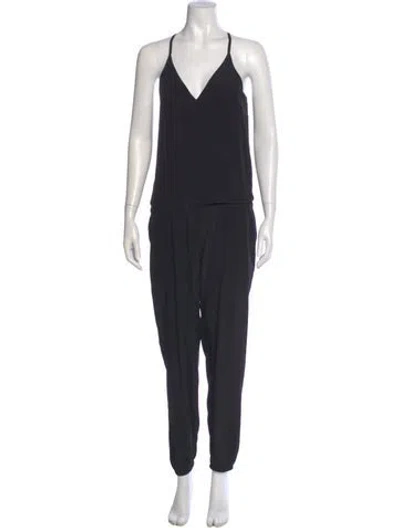 Pre-owned Joie Silk V-neck Jumpsuit In Black