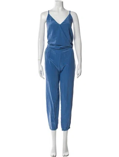 Pre-owned Joie Silk V-neck Jumpsuit In Blue