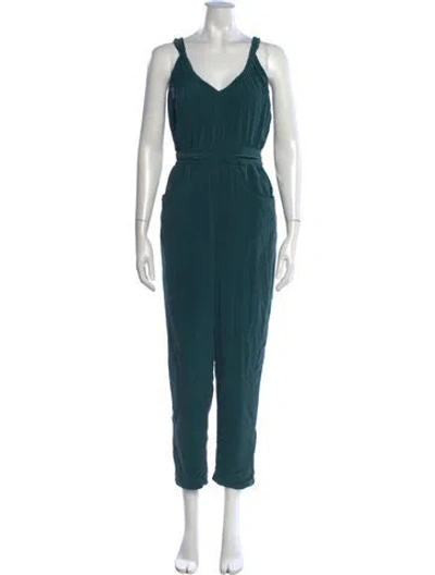 Pre-owned Joie Silk V-neck Jumpsuit In Green
