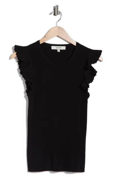 Joie Sleeveless Scalloped Flutter Sleeve Top In Black