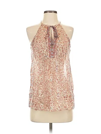 Pre-owned Joie Sleeveless Silk Top Gold Print Pattern Halter Neckline Tops