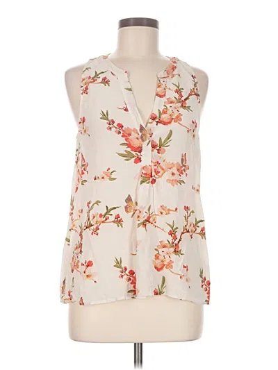Pre-owned Joie Sleeveless Silk Top Ivory Floral Pattern V-neck Tops In White