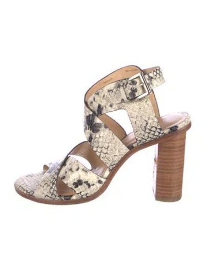 Pre-owned Joie Snakeskin Animal Print Slingback Pumps In White