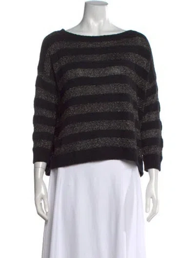 Pre-owned Joie Striped Bateau Neckline Sweater In Black