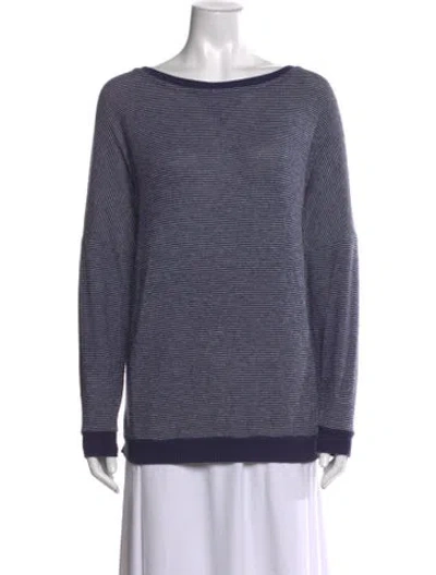 Pre-owned Joie Striped Bateau Neckline Sweater In Blue