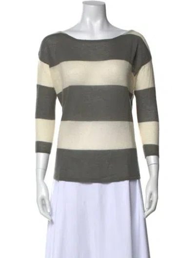 Pre-owned Joie Striped Bateau Neckline Sweater In Gray