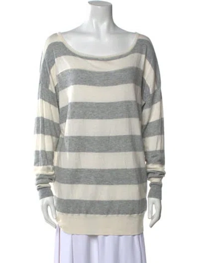 Pre-owned Joie Striped Bateau Neckline Sweater In Neutral