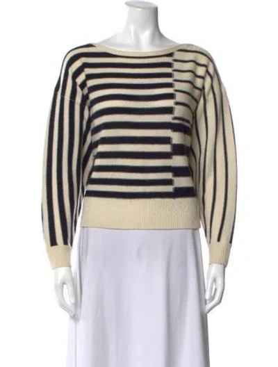 Pre-owned Joie Striped Bateau Neckline Sweater In Neutral