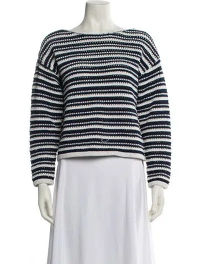 Pre-owned Joie Striped Bateau Neckline Sweater In White