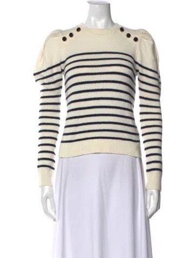 Pre-owned Joie Striped Crew Neck Sweater In White