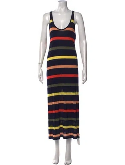 Pre-owned Joie Striped Long Dress In Blue